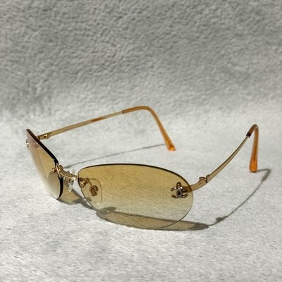 CHANEL 4013 Rimless Sunglasses Yellow Lens Coco Mark Logo Y2K