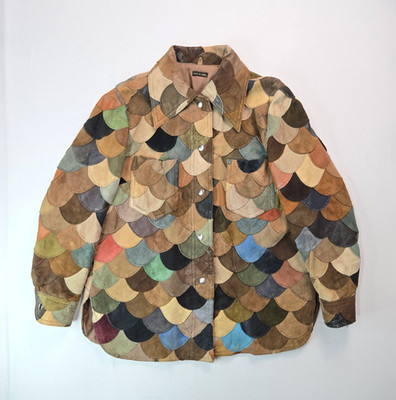 Vintage 1970s Multicolor Suede Leather Fish Scale Patchwork Jacket Womens Medium