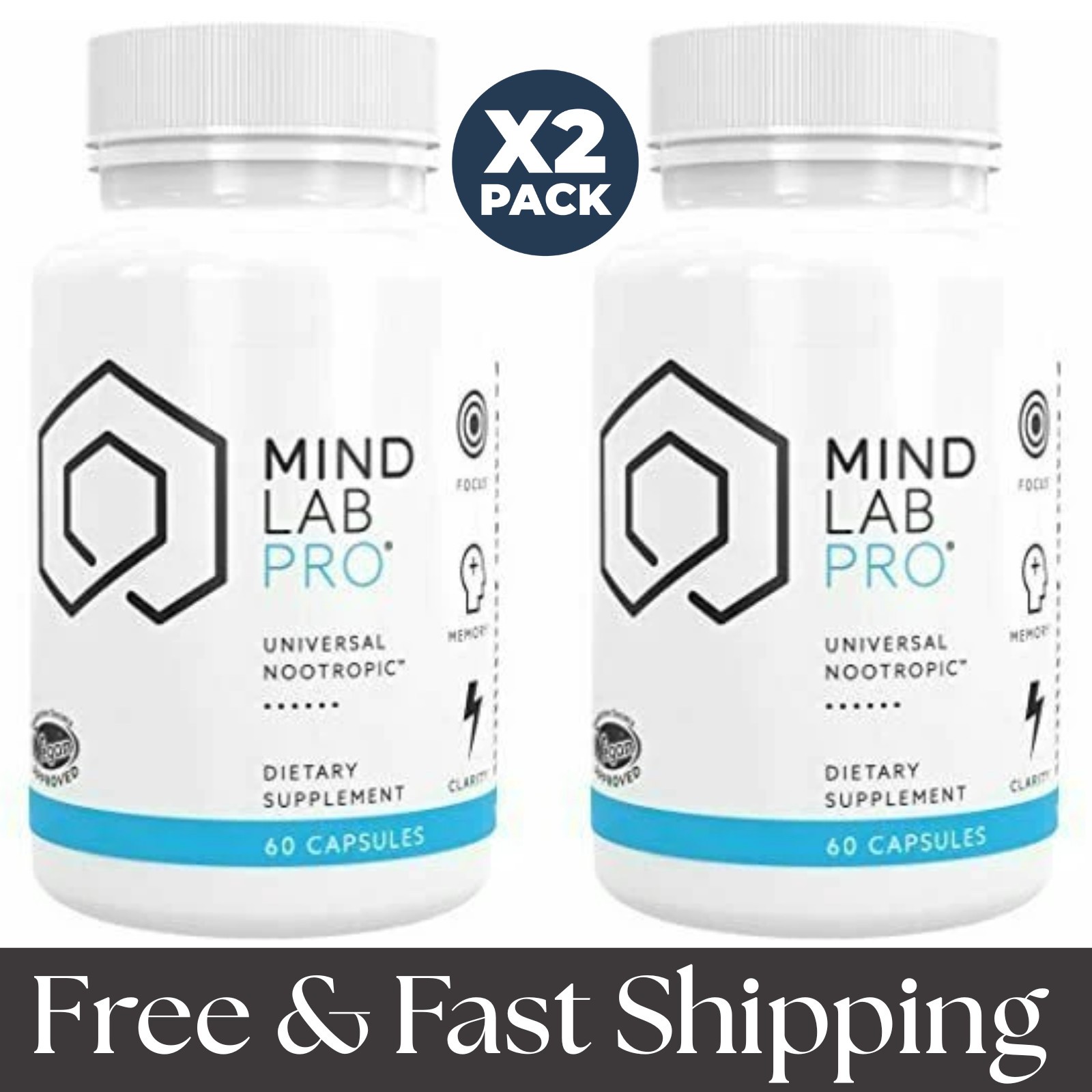 2 Pack Mind Lab Pro Universal Nootropic Supplement - 60 Capsules - Exp 12/27