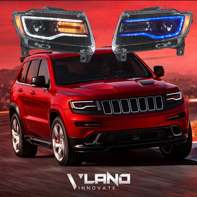 VLAND Black LED Projector Headlights For 2011-2013 Jeep Grand Cherokee Animation