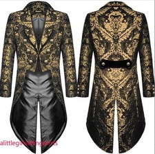 Fashion Mens Gothic Steampunk Tailcoat Jacket Brocade Wedding Coats Oversize