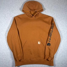 Carhartt Hoodie Mens XL Orange Brown Graphic Spellout Print Loose Fit Workwear