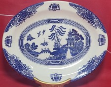 English Ironstone Old Willow Oval Platter Blue & White Size 29cm x 23cm 