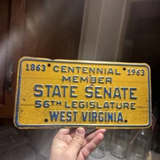 1963 West Virginia License Plate Member State Senate 56th Legislature WV Tag