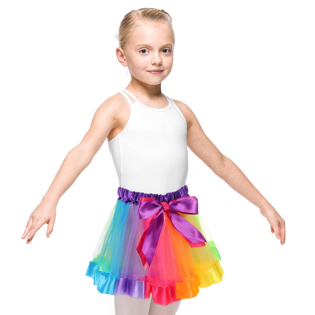 Vestido de fiesta de ballet con falda de tul arco iris en capas para niñas