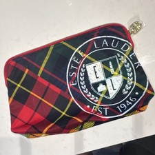 Est e Lauder Plaid Makeup Bag with Zipper, Recycled Fabric