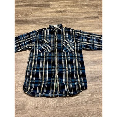 Vintage 90s Northern Reflections Blue Plaid Fleece Flannel Shirt Mens M