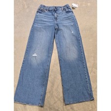 Gap Kids Girls Blue High Wide Leg Distressed Jeans Elastic Waist Size 16 NWT