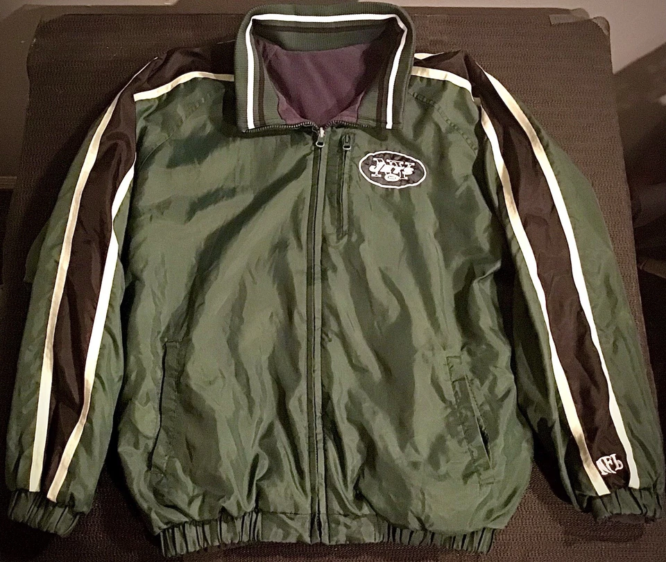 Chaqueta reversible vintage NY Jets mediana polar cortavientos cuello cosido cremallera  Foto 2 de 4