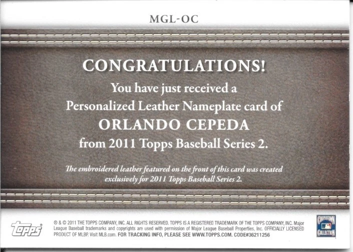 2011 TOPPS GLOVE MANUFACTURED LEATHER NAME PLATES ORLANDO CEPEDA #30 R.I.P - Image 2 of 2