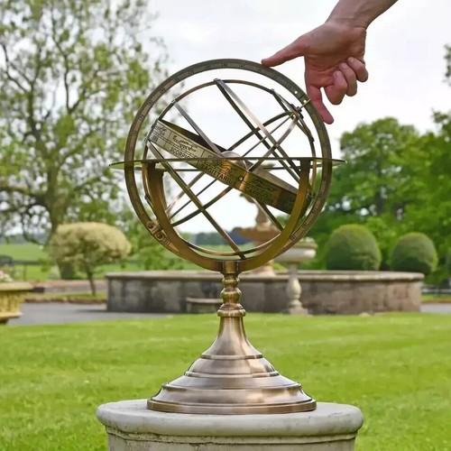 50cm Tall Antique Brass Celestial Garden Armillary Sundial Sphere