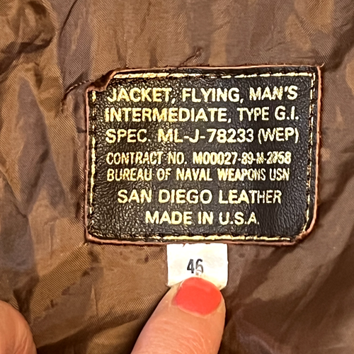 VINTAGE Flight Jacket US Navy G-1 Size 46 Brown Leahter Bomber Named Original - Picture 5 of 17