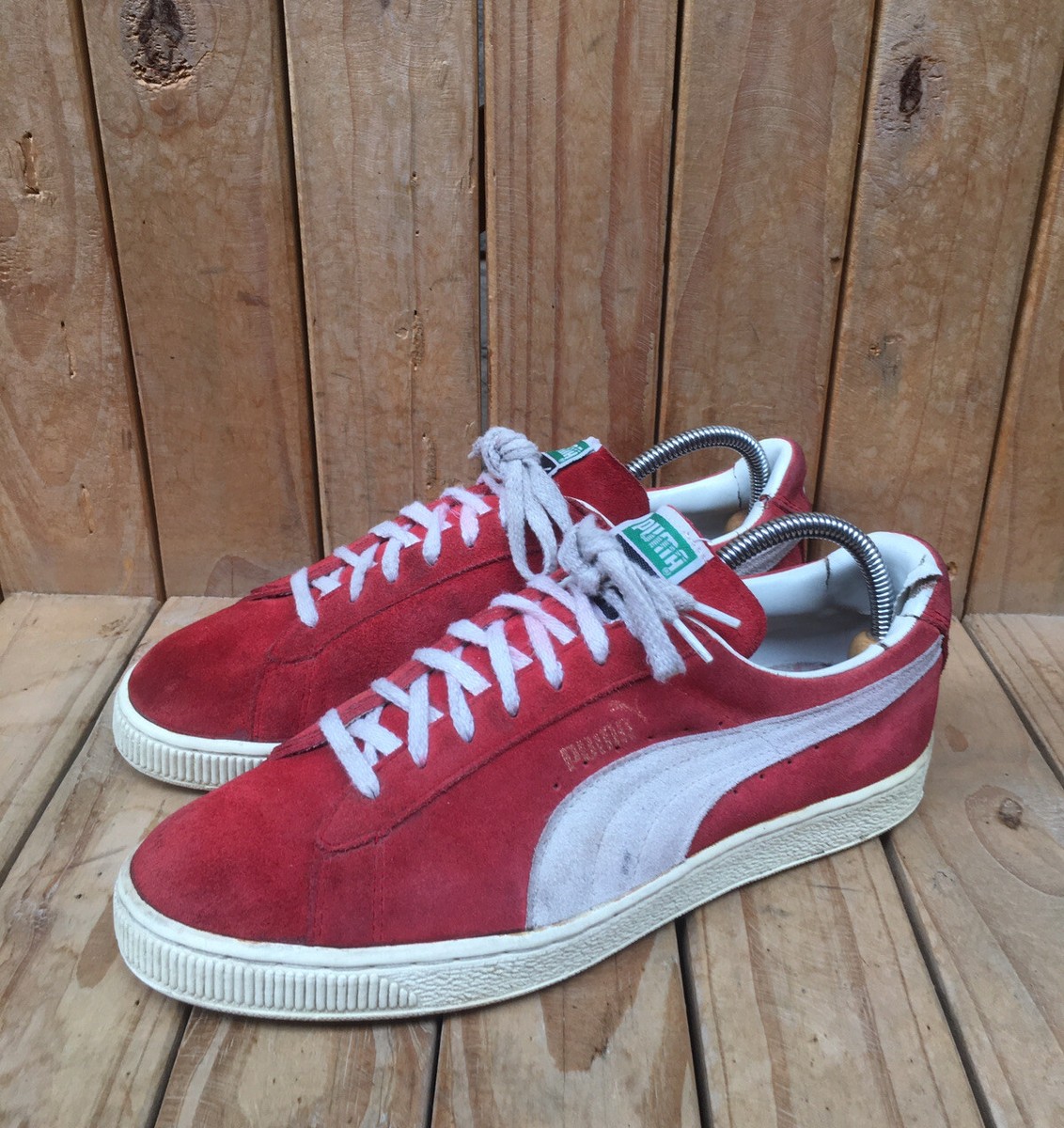 VTG 90 s Puma Red Suede Low top Sneakers Made in Taiwan UK 8.5 USA 9.5 EUR 42.5