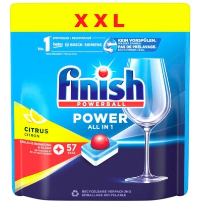 Finish Powerball Power All in 1 Geschirrspül-Tabs Citrus XXL-Pack 57 Stück