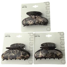Black 3 1/2" Metallic Marble Jaw Claw Hair Clip Lot 3 Jumbo Accessories Clamp