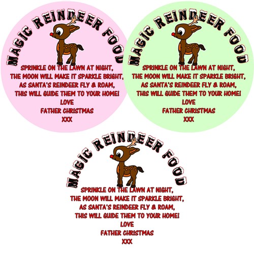 24/48/72 Magic Reindeer Christmas Food Stickers Labels - Three colours to choose - Picture 3 of 3