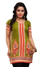 Indian Style Printed Kurtis for Women Short Crepe Kurti V-Neck, Short Sleeves Tu