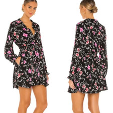 FREE PEOPLE XS Lighten Up Mini Dress Floral Button Front Smocked Drawstring BOHO