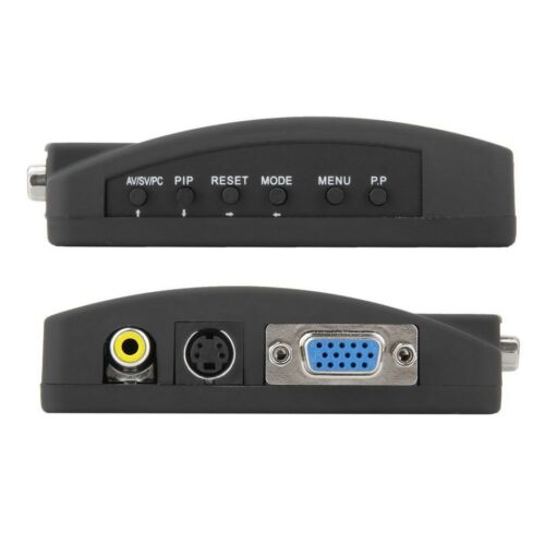 TV RCA Composite S-Video AV IN To PC VGA LCD Out Converter Adapter Box Black - Picture 2 of 12