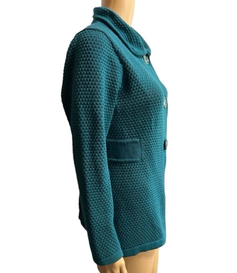 L.L.Bean Long Sleeve Mock Neck Cardigan With Angora Medium Turquoise Size L - Image 2 of 4