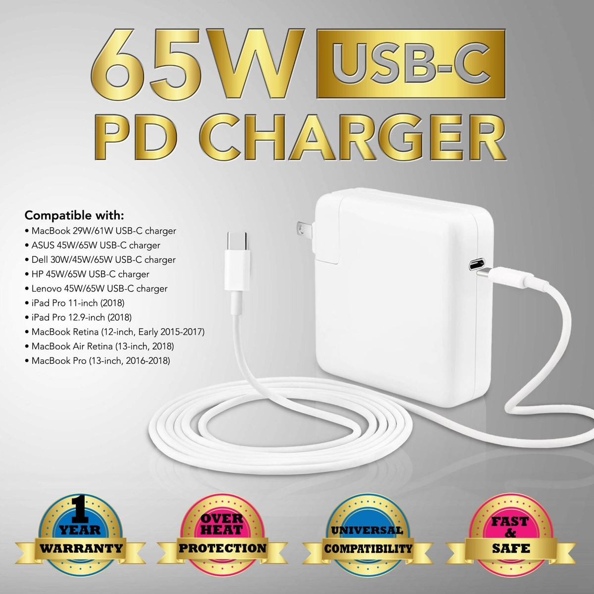 Chargeur USB-C 65W Pour HP Pro Tablet X2 612 G2 - Adaptateur Secteur Noir