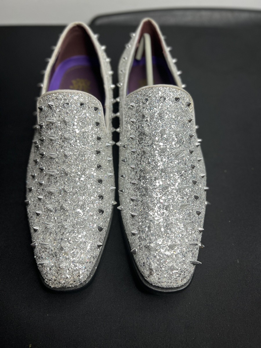 Men Formal Sparkly Silver Glitter Spikes Dress Loafers After Midnight 6788 