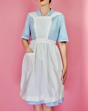 Vintage White Pinafore Style Cotton Apron with Tie Back and Pocket Open Size