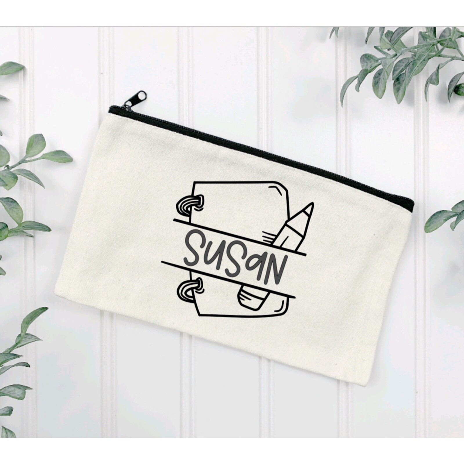Canvas Pencil Case Notebook with Personalized Name Accessories Zippered Pouch