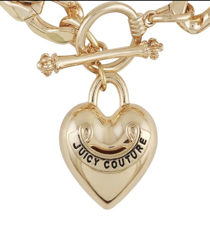 Juicy Couture BLING HEART PENDANT CHARM BRACELET 全2色 Juicy Couture Logo Big Silver Tone Heart Charm Link Chain