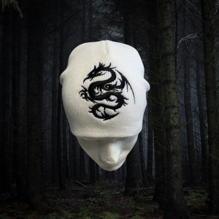 Dragon Embroidered Gothic Beanie for Men and Women-image