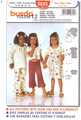 BURDA  9845 ~ Toddlers Blouse-Puff & Long Sleeves-Dress Below Knees-Pants ~ 2- 6