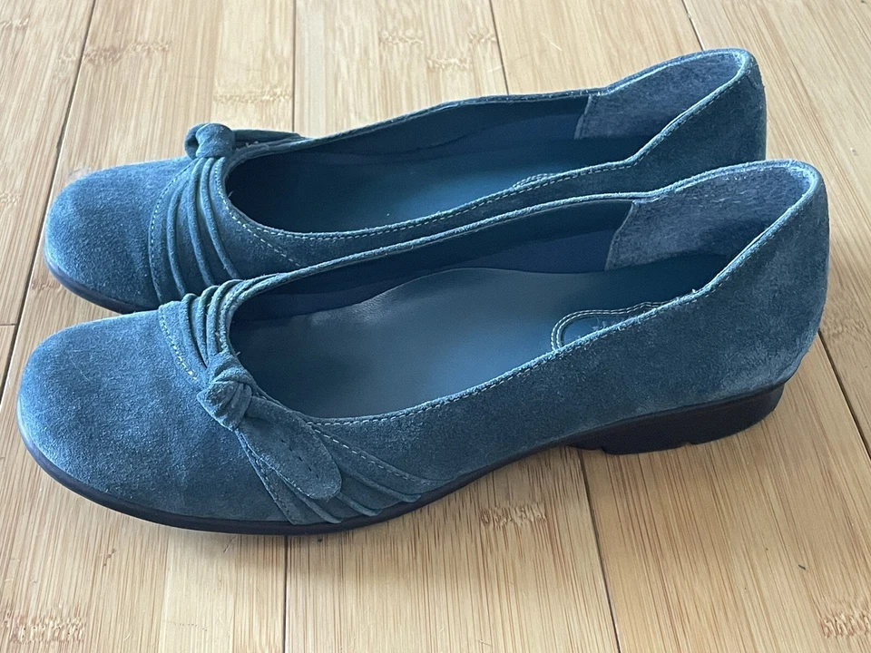 贝斯鞋女式 7.5 M 蓝色蓝青色麂皮绒芭蕾平底鞋懒人鞋 — 第 2/4 张图片