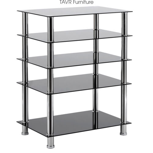 Modern 5-Tier AV COMPONENT Media Stand Stereo Cabinet Audio-Video Tower, Black