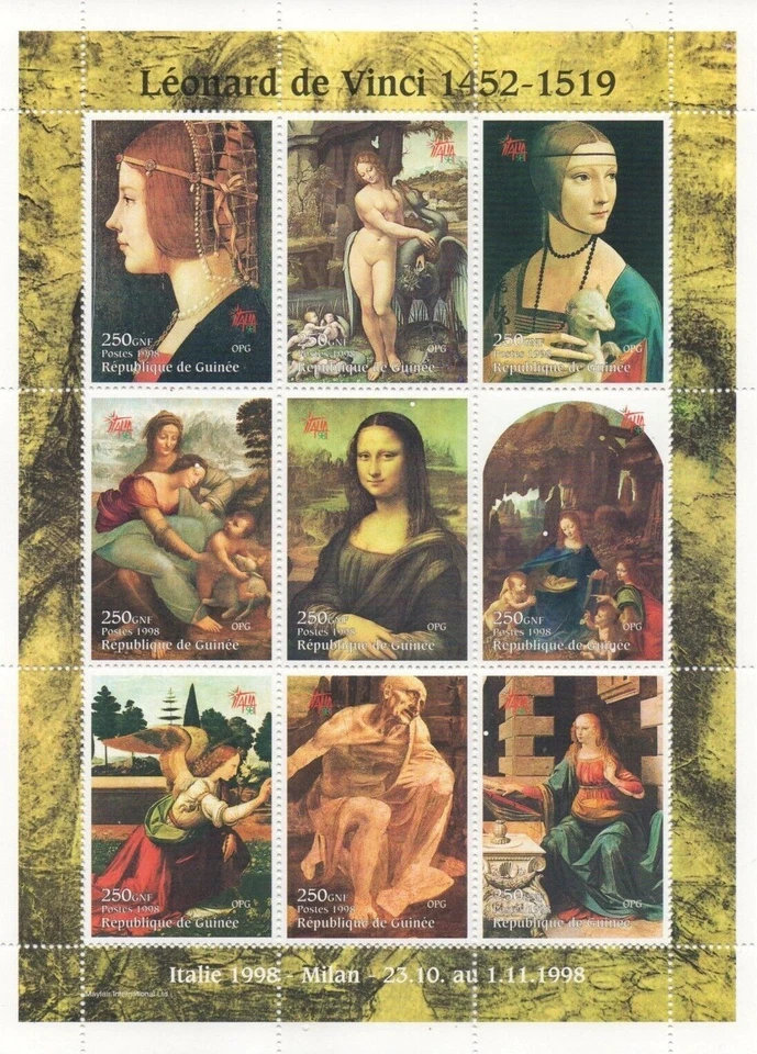 RENAISSANCE ARTIST PAINTINGS BY LEONARDO DA VINCI 1998 MNH** Sheet LX96