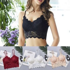 Women Lace Top A Padded Bra Vest Tank Backless Crop Floral Bralette Bustier Cami