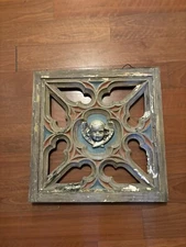 Antique Gothic Architectural Wood Panel Wall Decor Angel Putty Detail 24”-24”
