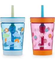 Contigo Tumbler w/Straw 14oz 2 Pack, Dragonfruit Wildflowers & Blue Poppy Cloud