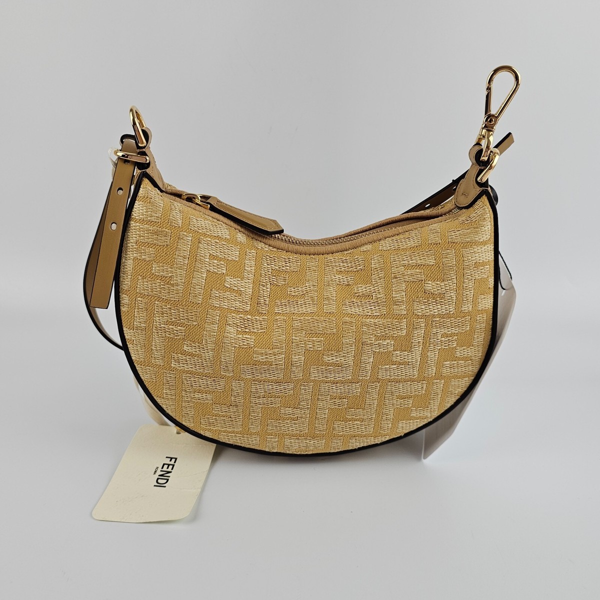 FENDI Fendigraphy Mini $2250 Beige Jacquard Top Handle Bag New