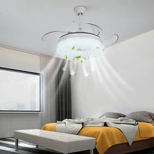 42In LED Arcs Cloud Shape 4 Blades Retractable Ceiling Fan Light+Remote Control