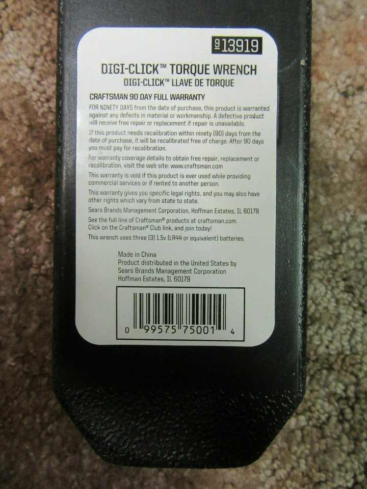 Craftsman 1/2" Drive Digi-Click Digital Torque Wrench 25-250 ft.lbs ...
