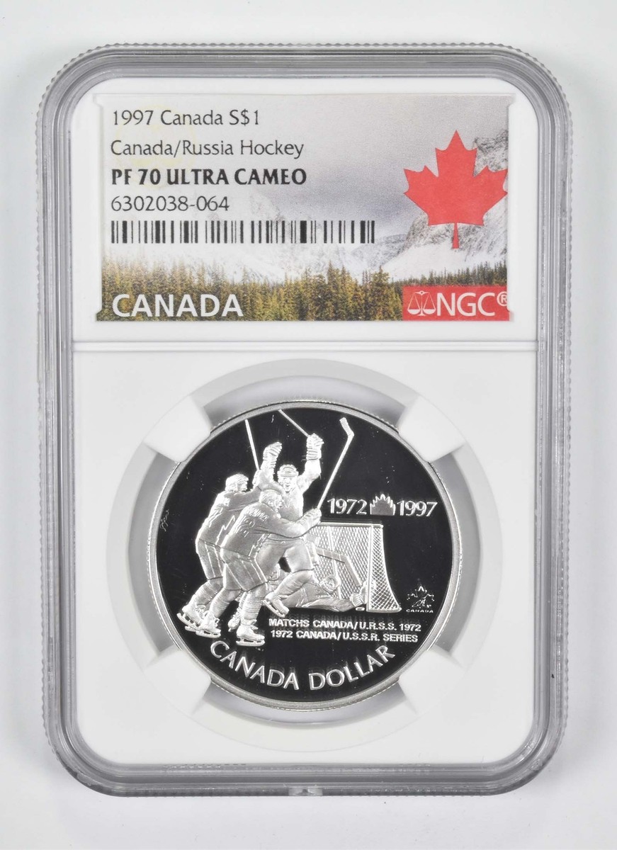 1997 PF70 Canadian $1 Silver Dollar Canada/Russia Hockey NGC