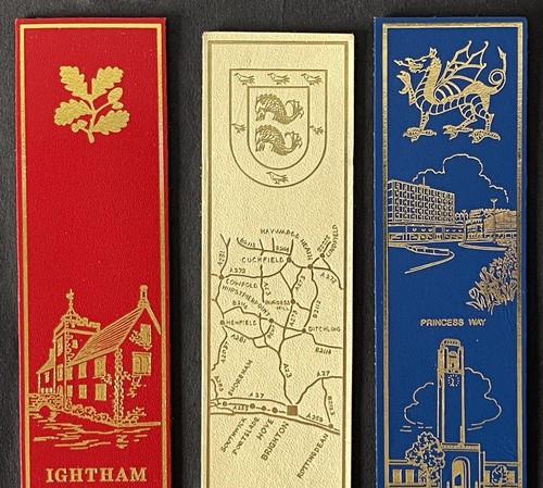 3 Vintage / Retro Leather Souvenir Bookmarks IGHTHAM MOTE, BRIGHTON, SWANSEA 997 - Imagen 2 de 5