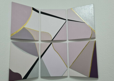 6 Bilder Set Abstrakt In Beige Lila Schwarz Blattgold Silber Acryl Pastelltöne
