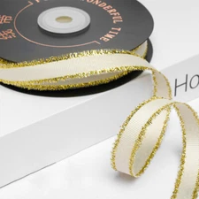 Glitter Metallic Gold Silver Tinsel Edge Grosgrain Ribbon Fringed Edge 1.6/2.5cm