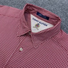 Tommy Hilfiger Shirt L Large Red Plaid Cotton Long Sleeve Shirt