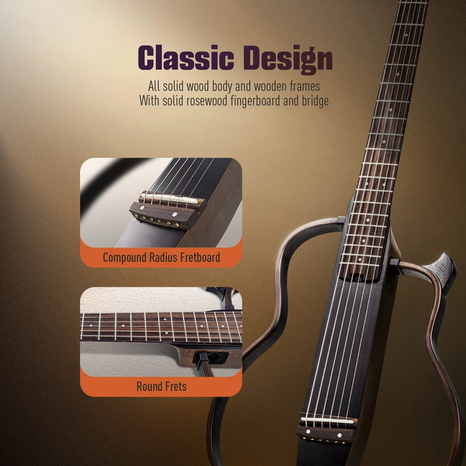 Guitarra de Viaje Sonicake, Guitarra Eléctrica Acústica Portátil Cuerpo Caoba Sólida Foto 3 de 4