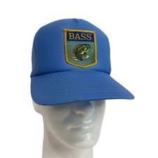 Vintage BASS Snapback Hat Blue Bass Anglers Sportsman Society Mesh Trucker Cap