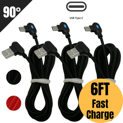 6FT USB Type-C Fast Charging Cable 90 Degree Right Angle Cable for Samsung HTC