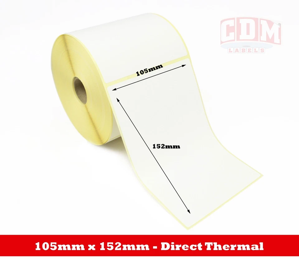 CDM LABELS 105mm x 152mm Direct Thermal Labels / Stickers - 500 per roll - 25mm core