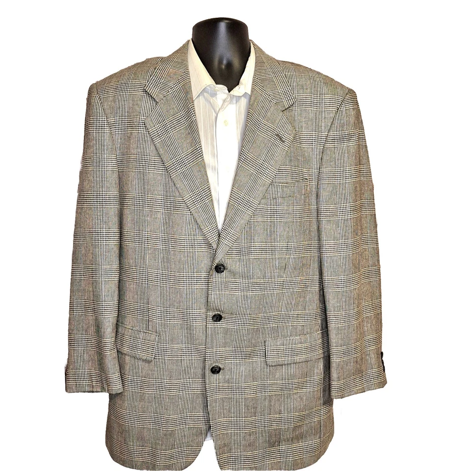 Abrigo Blazer Deportivo Jeffrey Banks Para Hombre 42R Gris A Cuadros Seda Lana 3 Botones Foto 4 de 4